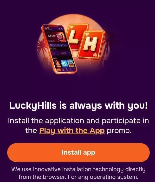 Application Lucky Hills Casino ouverte sur un cellulaire